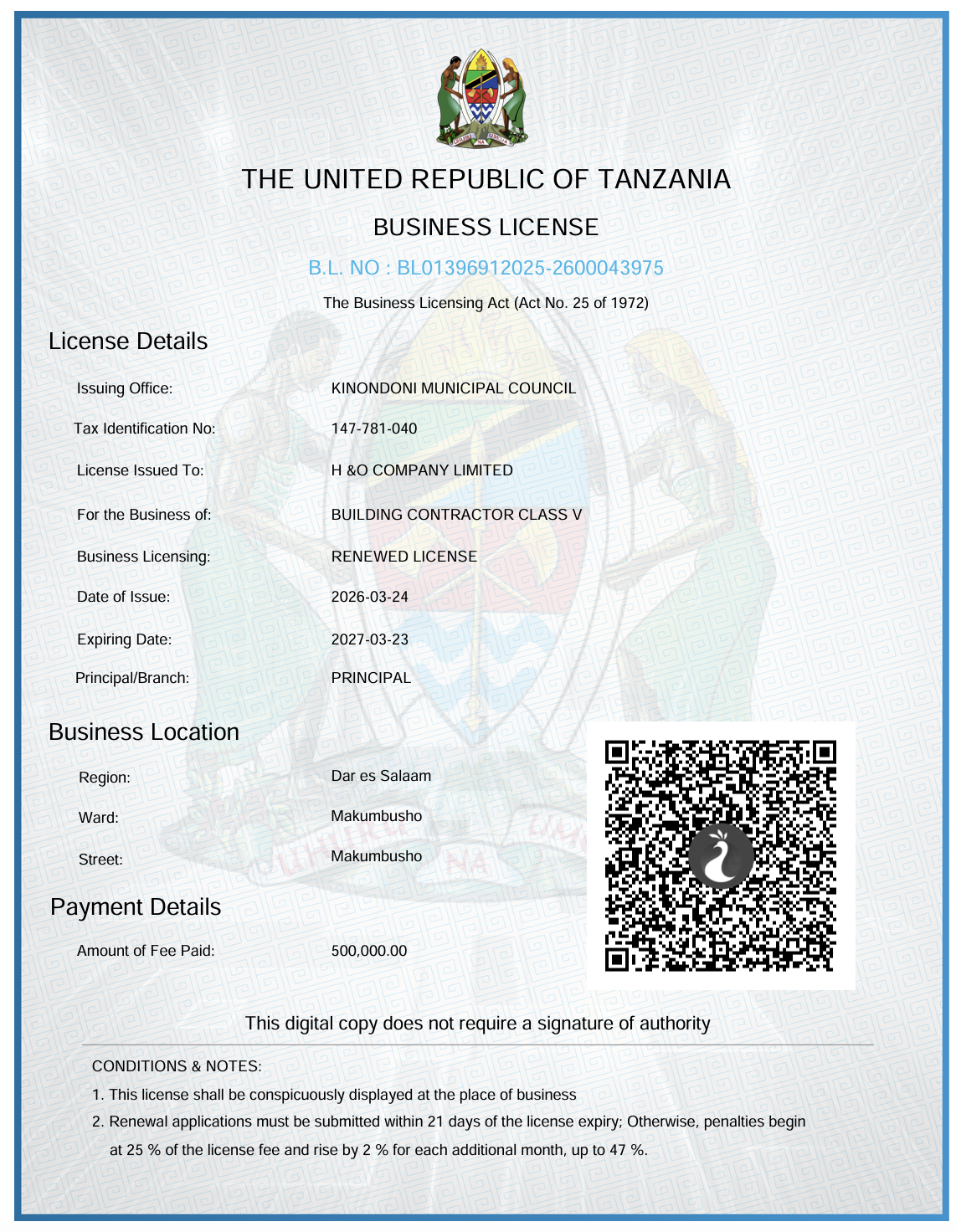 Business Licence - Civil Contractor