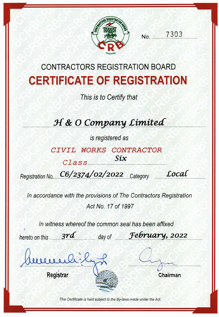 CRB Civil Works Registration - Class 6
